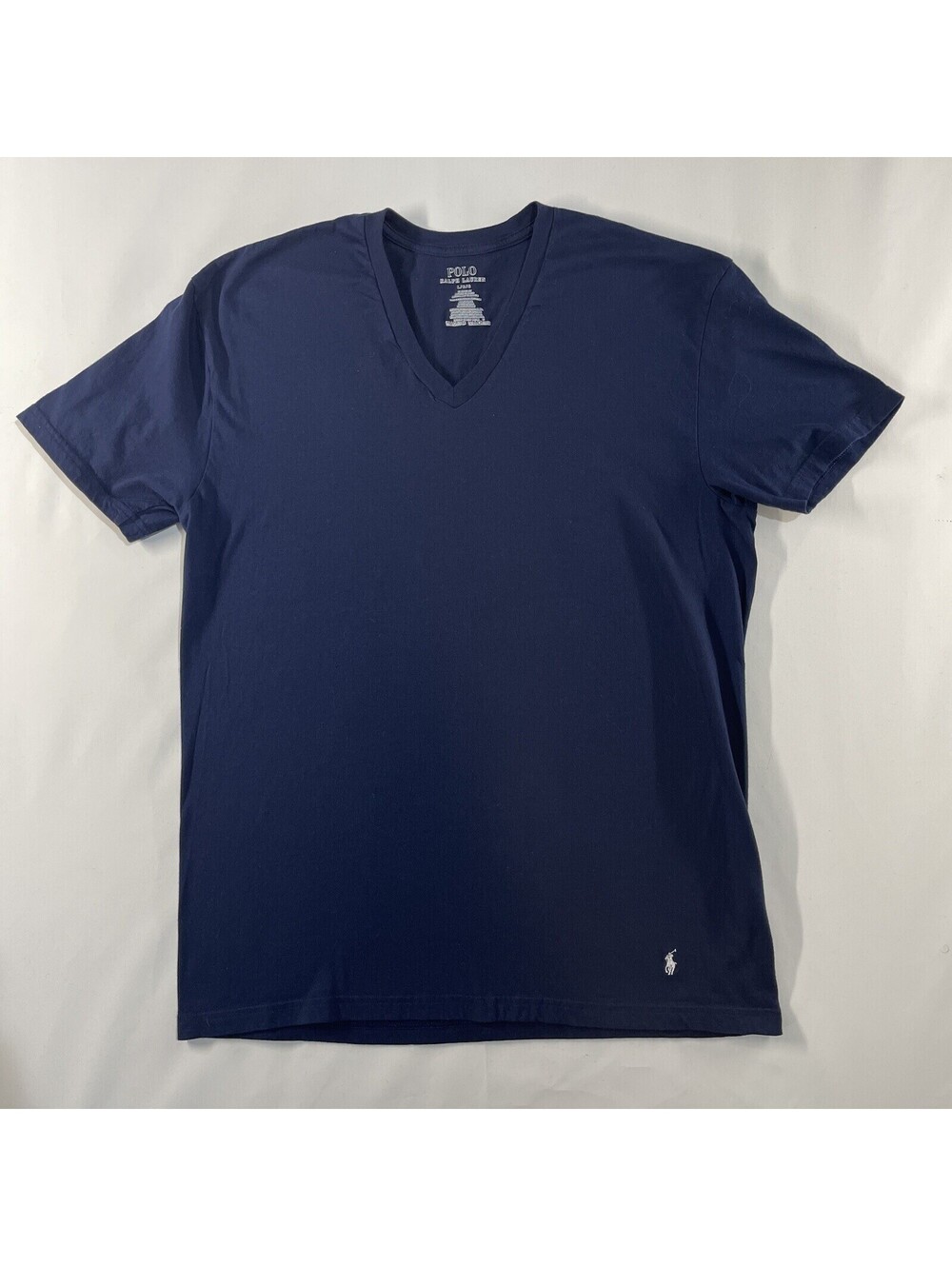 Polo Ralph Lauren T Shirt Mens Large Blue V Neck Blue Embroidered Logo Cotton